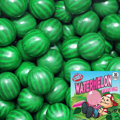 Green-striped Dubble Bubble watermelon gumballs in bulk – 1-inch vending machine candy