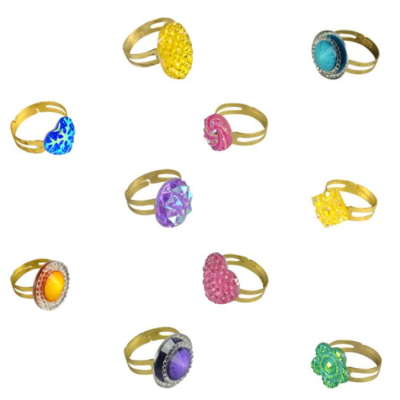 Glitz Rings in 1.1-inch capsules – 250-piece bulk vending mix of gold-tone rings with sparkling gemstones for kids, party favors, or vending machines
