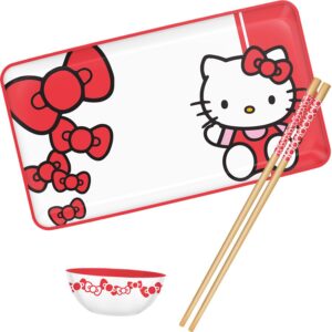 Hello Kitty Ceramic Sushi Set 3Pc - Hello Kitty Sushi Set Product Shot - aa Global - HW0070