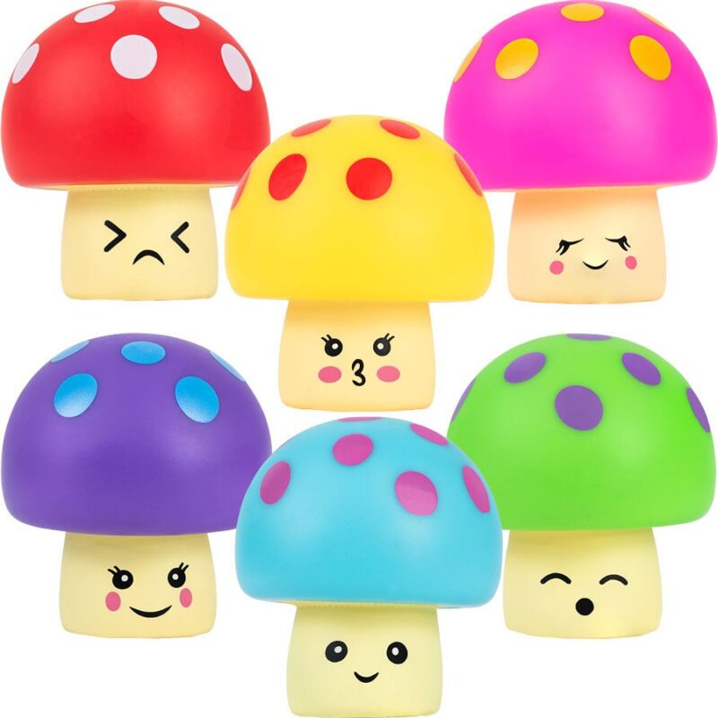 Mushrooms Rubber Characters 50 Pcs - 6 Mushrooms Group Shot - aa Global - RUA8B