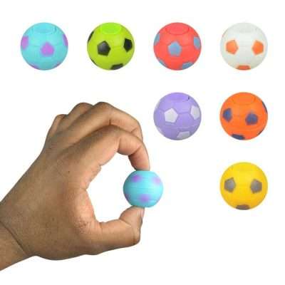 Assorted mini soccer ball fidget spinner toys in bright colors, perfect for vending machines and soccer-themed prizes.