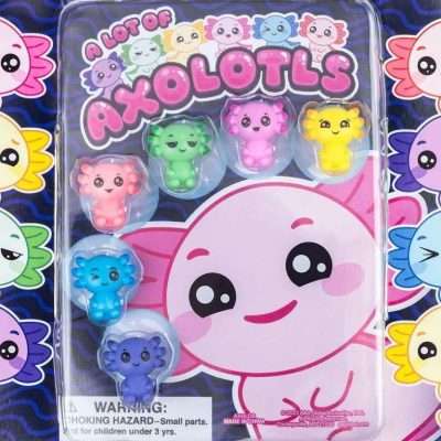 Assorted pastel-colored axolotl squish toys in 2-inch vending capsules, 250-piece set.