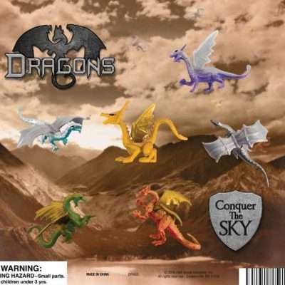 Assorted dragon figurine toys packed in 2-inch vending capsules, perfect for bulk machines and fantasy fans.
