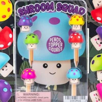 Colorful mushroom-themed Shroom Squad figures sealed in 2-inch vending capsules, 250-count mix.