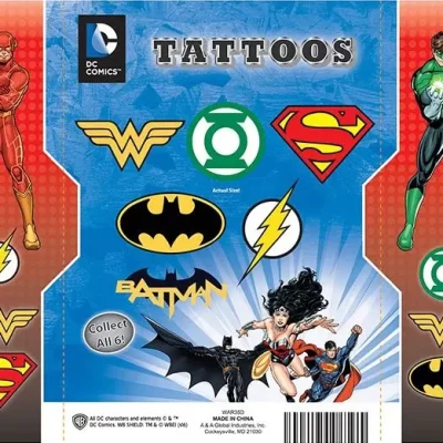 DC Comics Logo Tattoos in 2-Inch Vending Capsules – 250 Pcs Featuring Batman, Superman & More