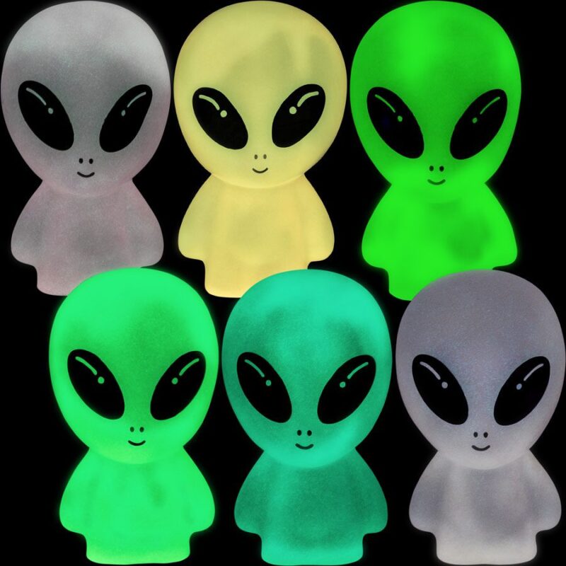 Gid Aliens 6In 12 Pcs - Glow in the dark Rubber Aliens Shot - aa Global - RUA10B