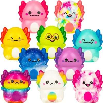 Squishy axolotl toys in 2-inch capsules. 250 soft slow rise styles for gashapon or gacha machines—cute, fun, and collectible!