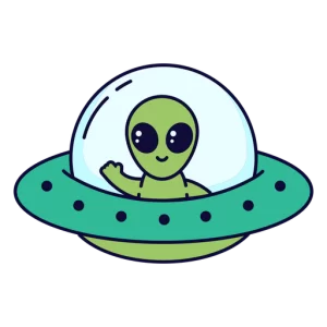Alien cartoon in ufo spacecraft