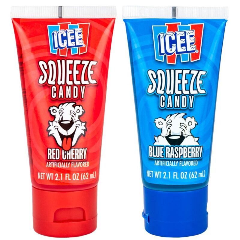 ICEE squeeze candy cherry and blue raspberry