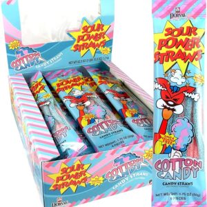 Sour Power Candy Straws Cotton Candy 1.75 oz (Pack of 24)