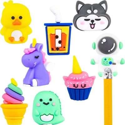 Kawaii pencil toppers in 1.1-inch capsules. 250 adorable styles like unicorns, ice cream, boba—great for vending or school stores!