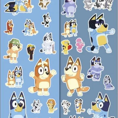 Flat vending sheets featuring colorful Bluey stickers, designed for easy loading and smooth vending machine dispensing.