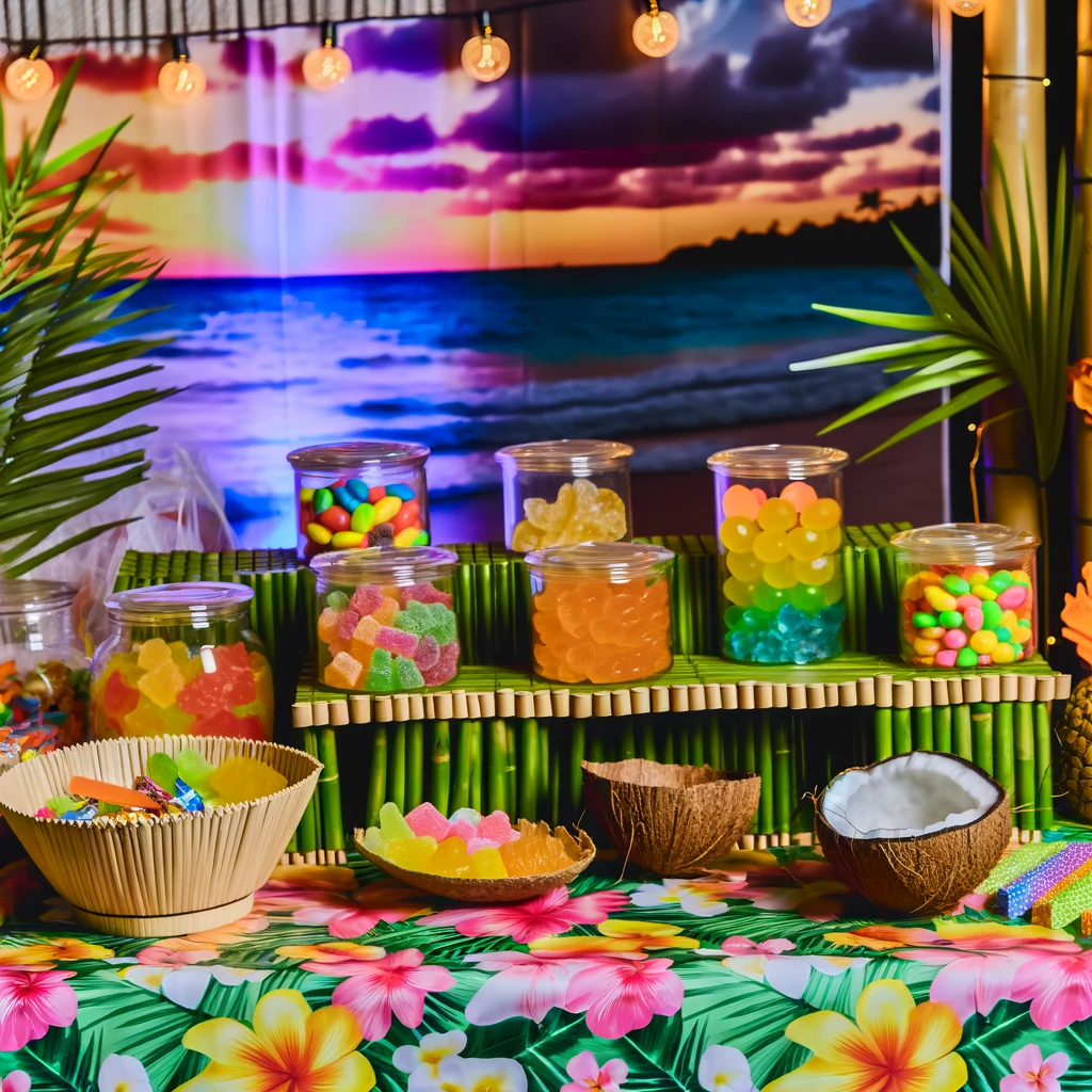 Luau themed candy buffet