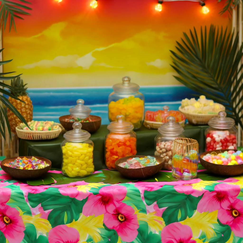 Luau themed candy buffet