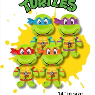 Teenage Mutant Ninja Turtles 14-inch plush toys assortment featuring Leonardo, Donatello, Raphael, and Michelangelo with 48 pieces per box.