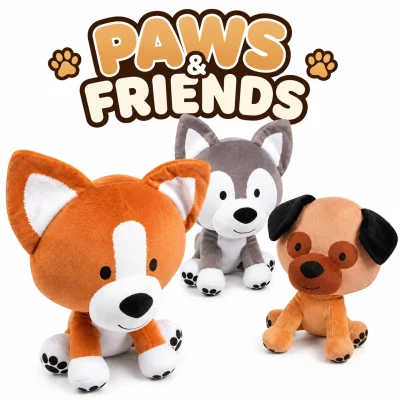 9" Cartoon Head Plush Dogs – Character Mix (36 Count)