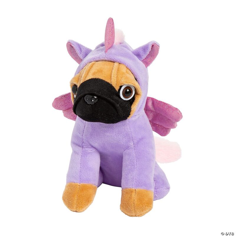 8-Inch Plush Pug in Unicorn Costume - 36-Piece Assortment