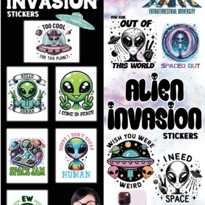 Alien Invasion Stickers in Folders – 300 Pack