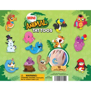 Animal Tattoos in 1.1in Capsules – 250pcs featuring 12 cute animal designs