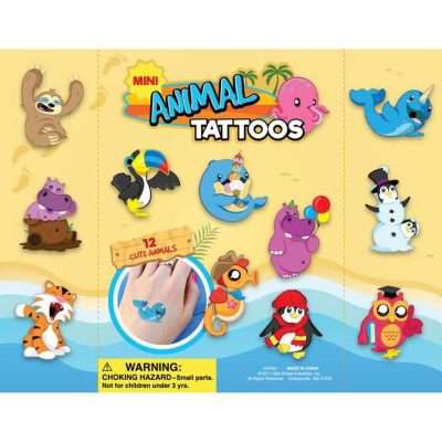 Animal Tattoos in 1.1in Capsules – 250pcs featuring 12 cute animal designs