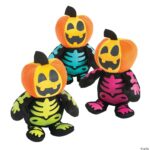 Colorful Plush Jack-o-Lantern Skeletons - 7-Inch Halloween Toys