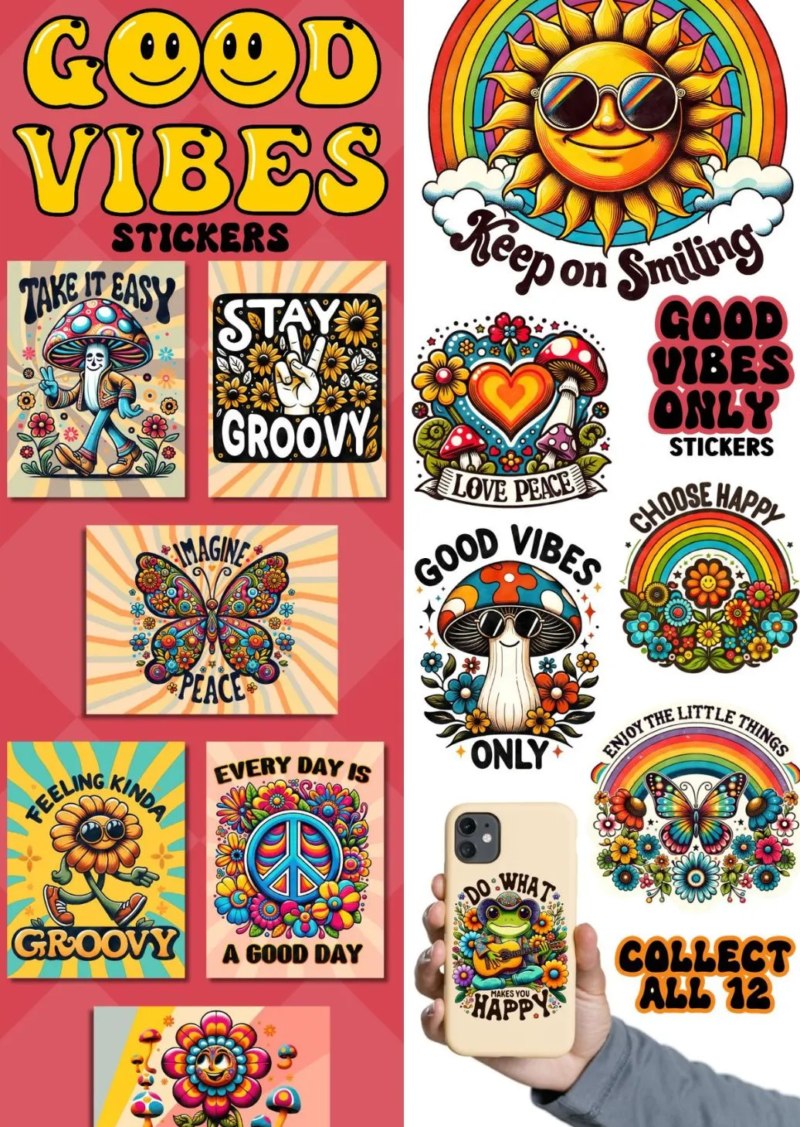 Good Vibes Stickers - 300 Count Bulk Vending Supplies