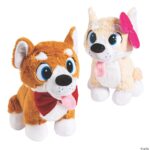 Set of 48 10-inch stuffed boy and girl Corgis with bows and tongues out, perfect for redemption prizes, retail displays, and party supplies.