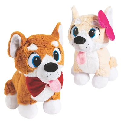 10-Inch Corgi Plush Toys Boy And Girl Pair With Bow And Hair Bow On White Background