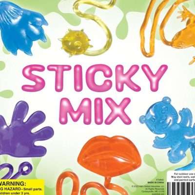 Assorted large sticky toys, including hands, feet, and critters, in 2-inch vending capsules, 250-piece set.