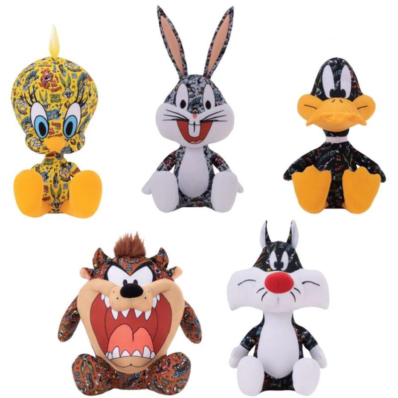 7-Inch Looney Tunes Sticker Bomb Plush – Assorted characters, featuring Tweety Bird, Bugs Bunny, Daffy Duck, Taz, and Sylvester.