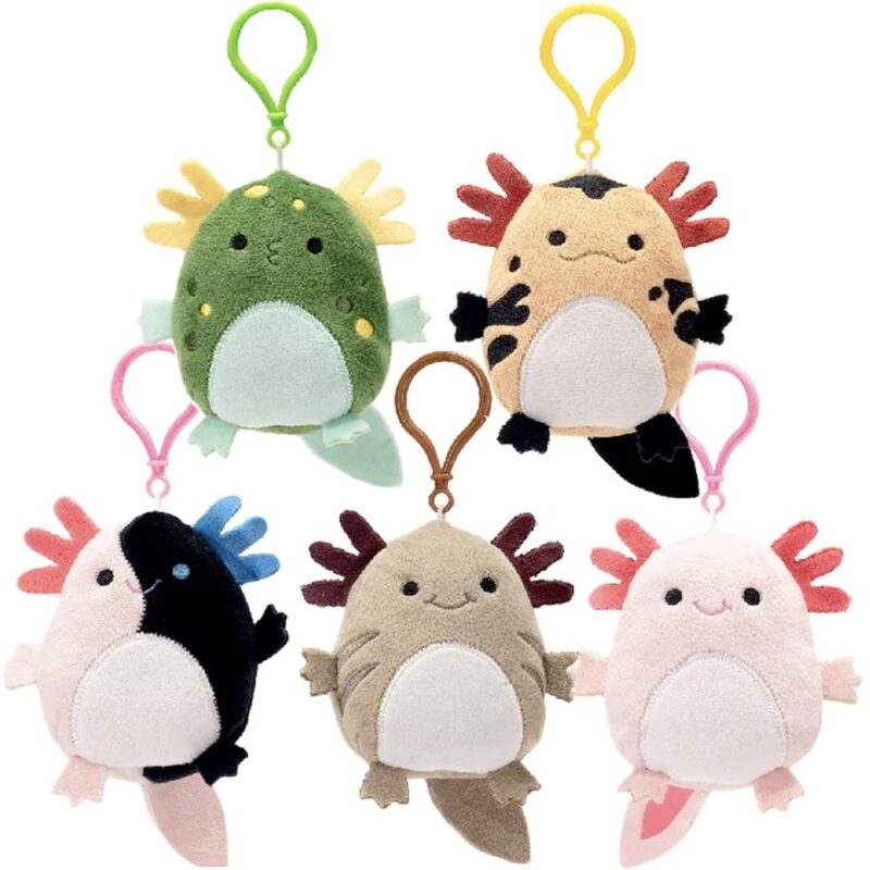 Assorted 4-inch Axolotl Plush Backpack Clips - 60 pieces, perfect for axolotl fans and collectors.