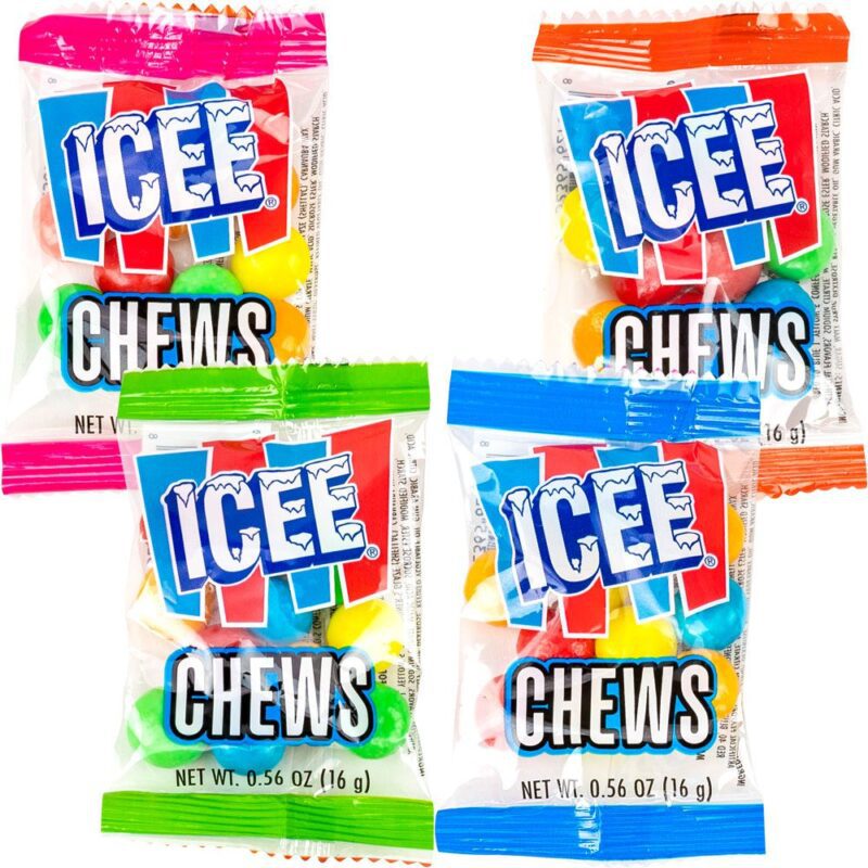 ICEE Chews - 150 Pieces Assorted Flavors in sweet shell with chewy center, perfect for claw machines, candy pusher machines, and party favors.