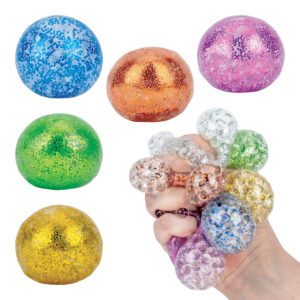 Squishy Glitter Bead Balls – 50 pieces of sensory fun for stress relief and focus improvement, available in bulk bags.