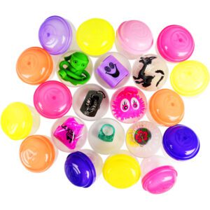 Treasure Chest Mix in 2-inch capsules featuring a variety of toys including figurines, puzzles, games, and toy jewelry for vending machines.