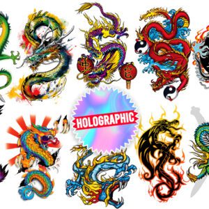 Year of the Dragon Holographic Tattoos - 300 Pieces for Flat Vending Machines