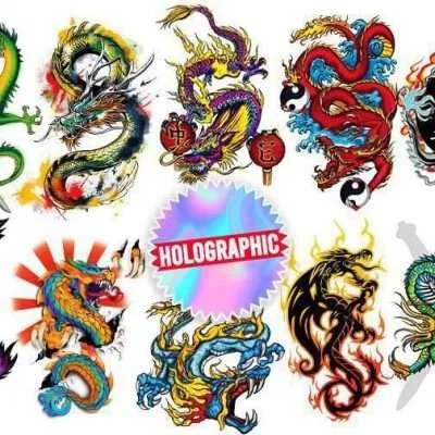 Year of the Dragon Holographic Tattoos - 300 Pieces for Flat Vending Machines