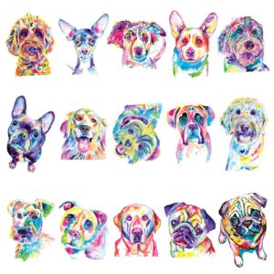 300-piece set of Rainbow Dog Stickers in folders for flat vending, featuring 15 unique dog breed designs by artist Jenn Seeley.