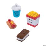 Assorted Movie Theater Treat Slow-Rising Foam Squishies in Popcorn, Hotdog, Ice Cream, and Soda Designs