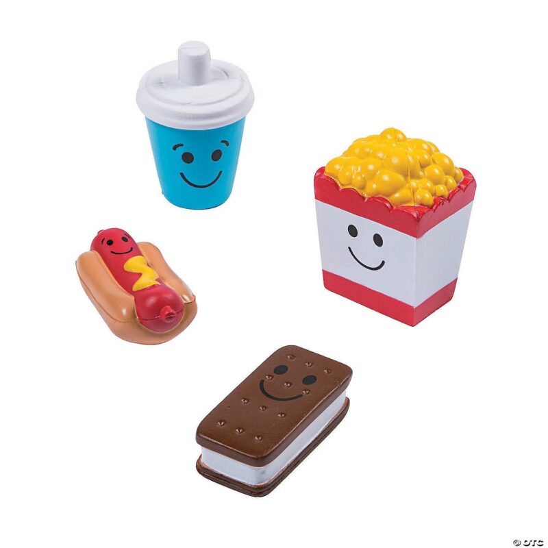 Assorted Movie Theater Treat Slow-Rising Foam Squishies in Popcorn, Hotdog, Ice Cream, and Soda Designs