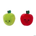 Assorted smiling plush apple characters in red and green, perfect for educational giveaways and party favors, measuring 5 1/2 inches.