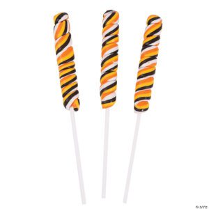 Halloween Swirl Candy Suckers in orange, black, and white colors, individually wrapped, perfect for Halloween party favors (48 dozen)