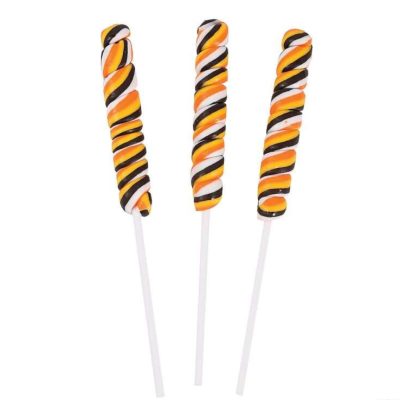 Halloween Swirl Candy Suckers in orange, black, and white colors, individually wrapped, perfect for Halloween party favors (48 dozen)