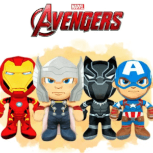 Marvel Avengers 14-Inch Evergreen Plush Assortment Featuring Iron Man, Thor, Black Panther, and Captain America – Box of 48