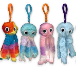 Vibrant Fuzzy Octopus Keychains in Assorted Colors and Patterns