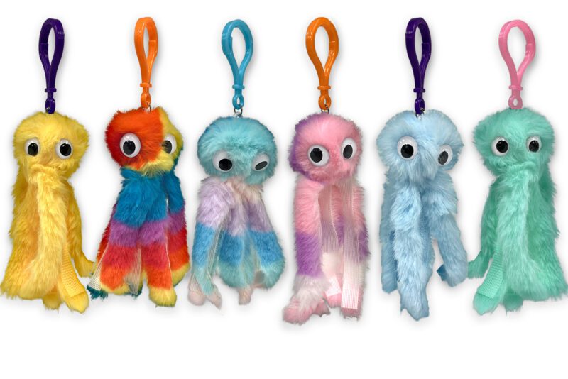 Vibrant Fuzzy Octopus Keychains in Assorted Colors and Patterns