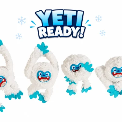 plush yeti assortment with long arms featuring four poses on a white background and the title "YETI READY!"