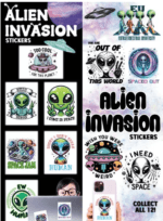 Alien Invasion Stickers in Folders for Vending Machines - 300 Pack