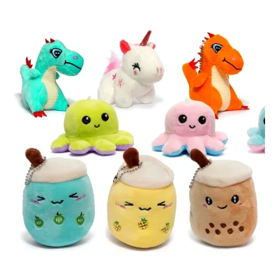 120-Piece Small Plush Mix – unicorns, dragons, boba tea & reversible octopus – assorted cute mini plush for crane prizes, vending, and giveaways
