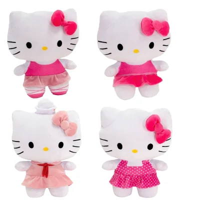 Hello Kitty Plush Assortment — 6-inch licensed plush toys in assorted pink outfits, 4 styles, 120 pieces per case, ideal for claw machines and arcade prizes
