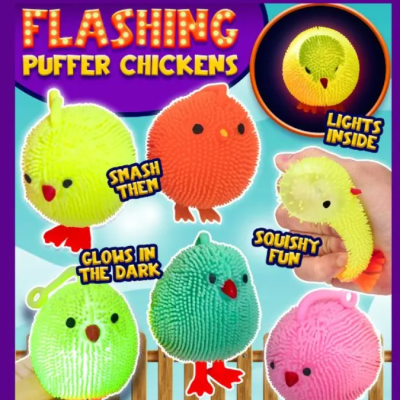 4-Inch Flashing Puffer Chick Toy in 92mm Capsule – Assorted Colors